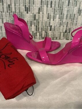 Christian Louboutin Hot Pink Patent Wedge Sandals